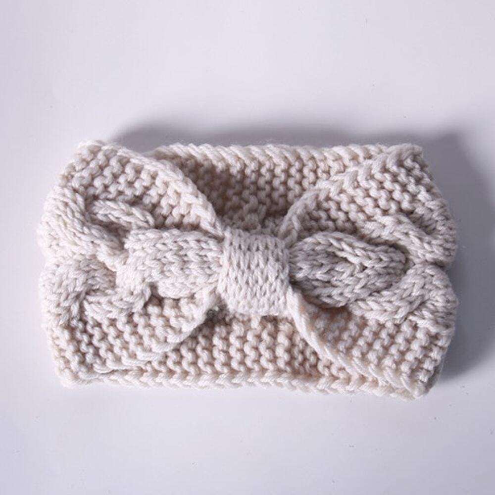 Cream Knitted Bow Ear Warmer Stretchy Winter Headband